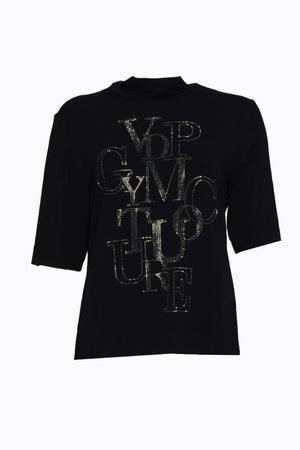 Camiseta de mujer Via delle Perle con letras de diamantes de imitación