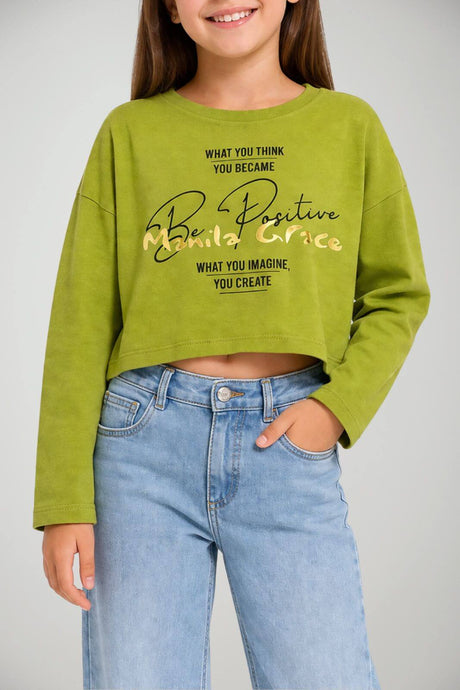 Manila Grace T-shirt Bambina Maniche Lunghe Crop