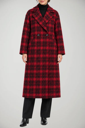 Meimeij Cappotto Donna Doppiopetto Fantasia Check in Misto Lana