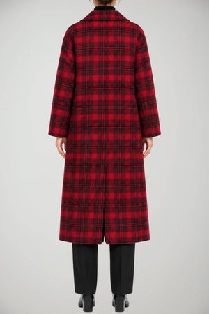Meimeij Cappotto Donna Doppiopetto Fantasia Check in Misto Lana