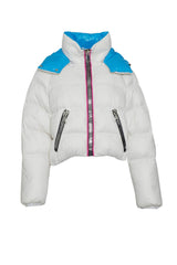 Piumino Montereggi da donna con cappuccio e maxi zip fronte