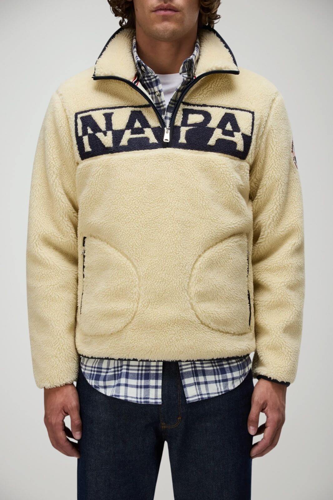 Napapijri Felpa Uomo in pile Relaxed Fit / Panna