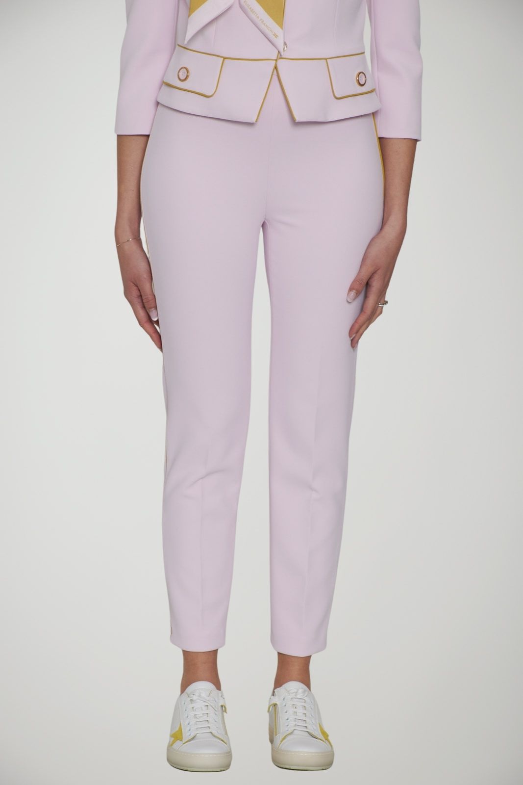 Elisabetta Franchi women's crepe trousers with piping and jewel clip