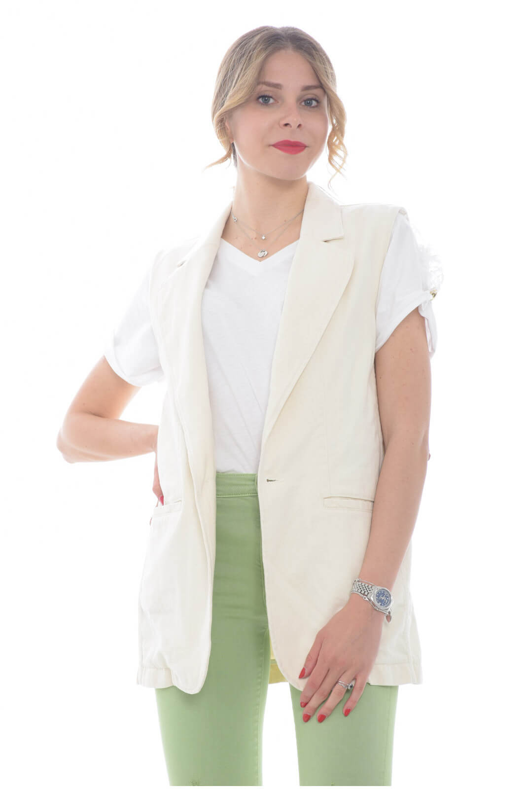 People Women's sleeveless jacket with lapel collar