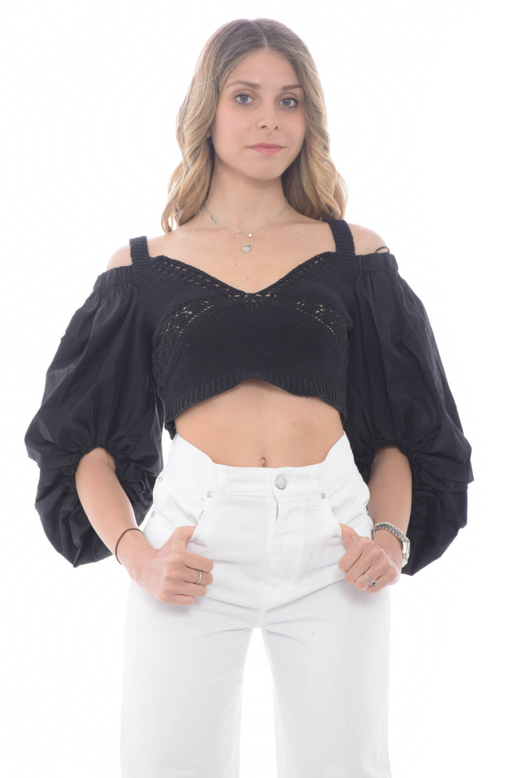 Top de punto de mujer Pinko con mangas abullonadas PLATA