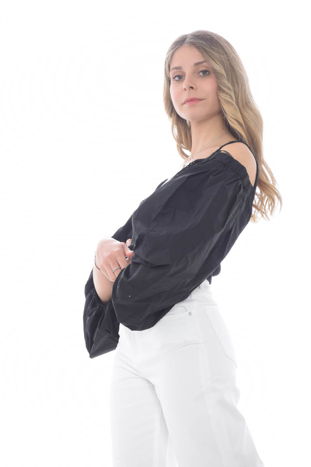 Top de punto de mujer Pinko con mangas abullonadas PLATA