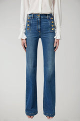 Elisabetta Franchi jeans donna a zampa con bottoniera