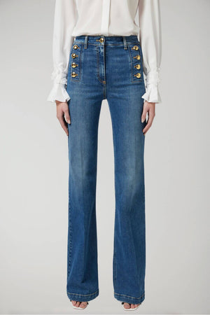 Elisabetta Franchi jeans donna a zampa con bottoniera