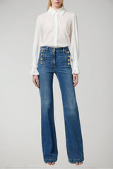 Elisabetta Franchi jeans donna a zampa con bottoniera