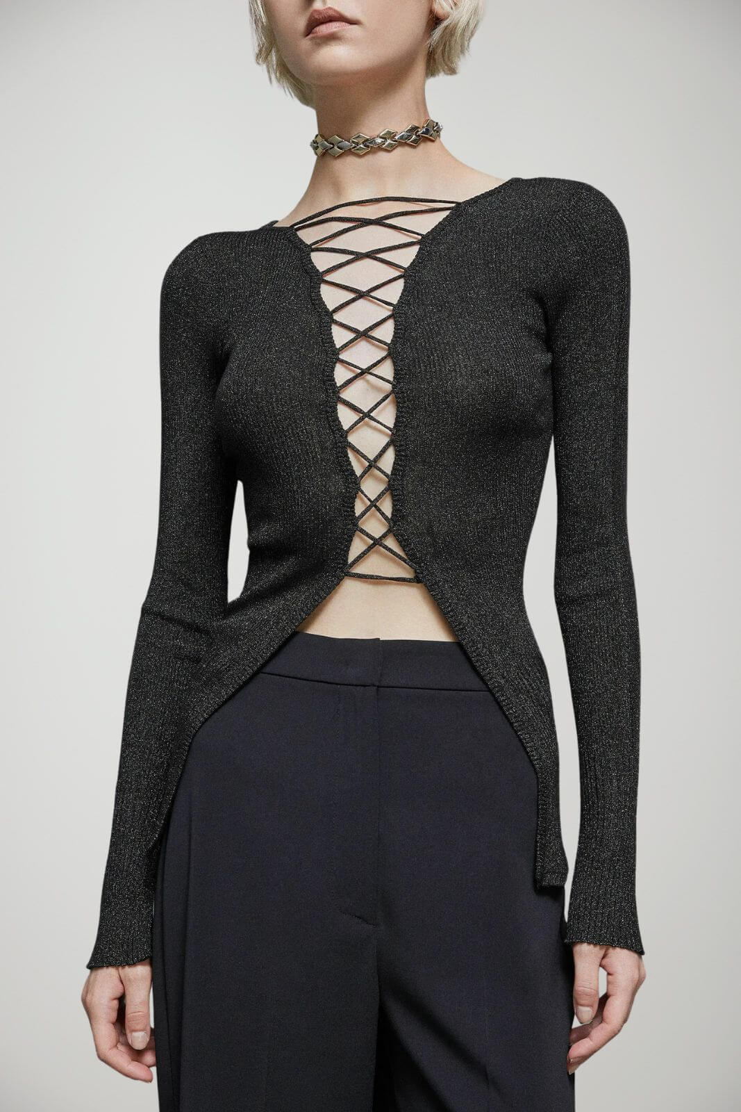 Patrizia Pepe Maglia Donna in Lurex con Laccetti Incrociati