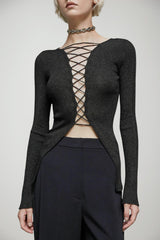 Patrizia Pepe Maglia Donna in Lurex con Laccetti Incrociati