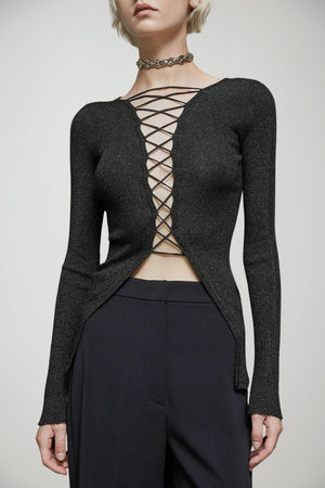 Patrizia Pepe Maglia Donna in Lurex con Laccetti Incrociati