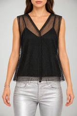 Philosophy Blusa Donna in Tulle con Strass All Over
