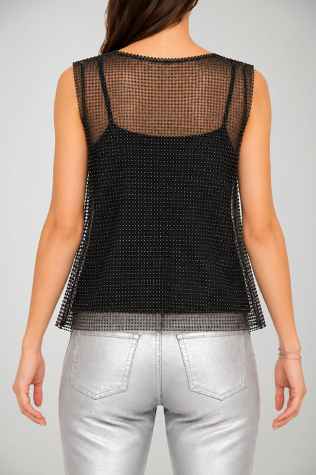 Philosophy Blusa Donna in Tulle con Strass All Over