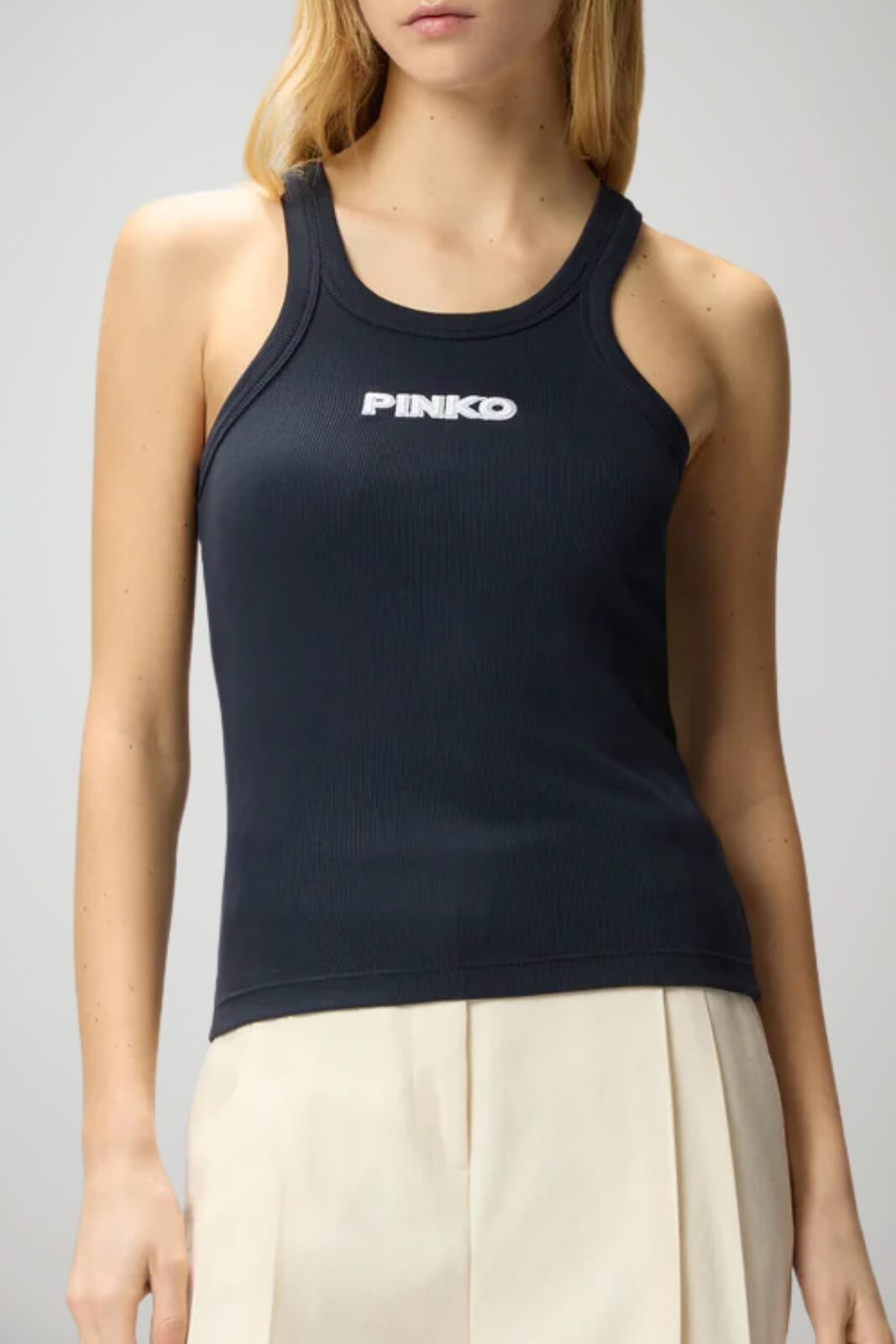 Pinko Canotta Donna a costine con logo in rilievo