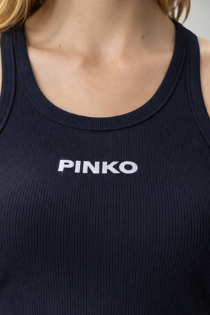 Pinko Canotta Donna a costine con logo in rilievo