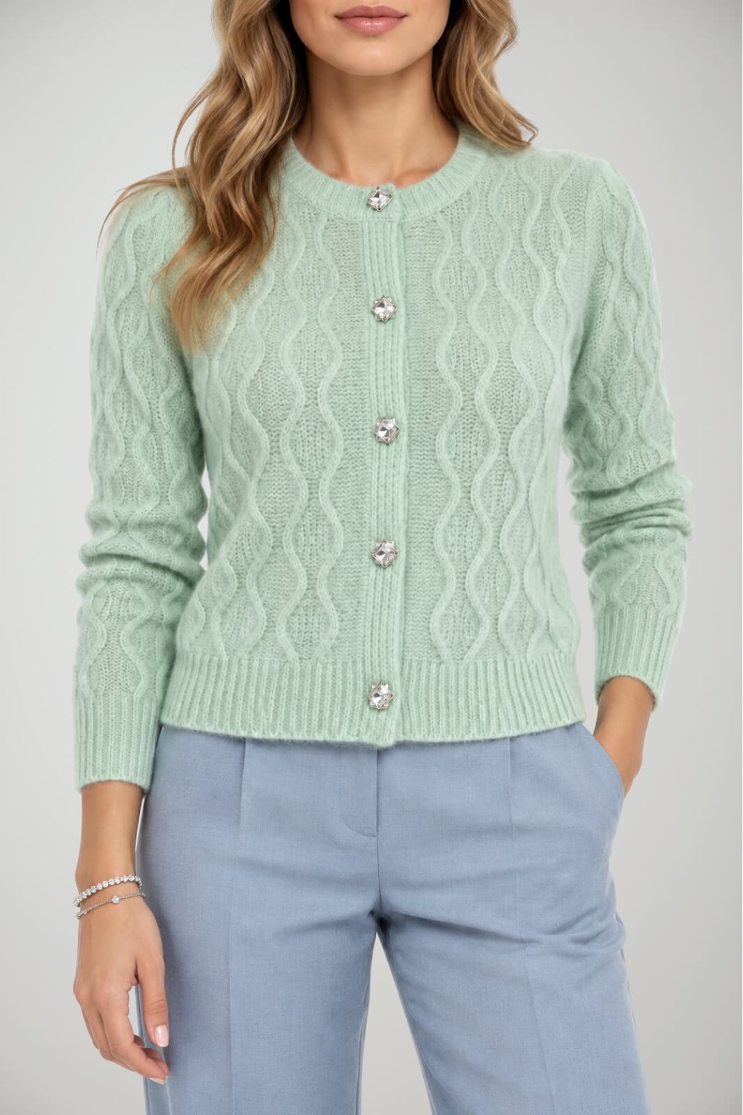 Pinko Cardigan Donna a Trecce e Bottoni Gioiello
