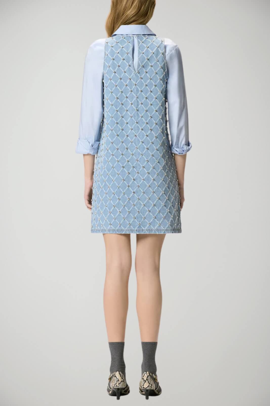 Abito da donna in denim Pinko smanicato con strass