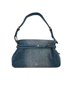 Borsa da donna Pinko in denim con tracolla e cinturini con borchie  e logo