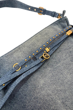 Borsa da donna Pinko in denim con tracolla e cinturini con borchie  e logo