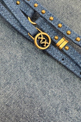 Borsa da donna Pinko in denim con tracolla e cinturini con borchie  e logo