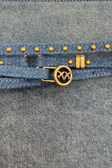 Borsa da donna Pinko in denim con tracolla e cinturini con borchie  e logo
