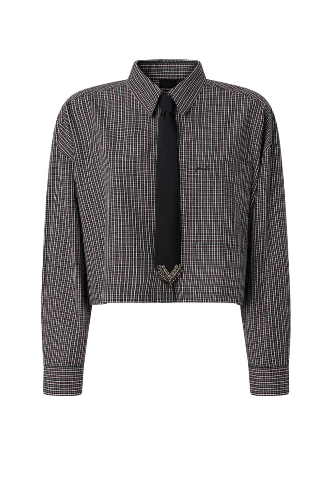 Pinko Camicia Donna cropped a quadretti con cravatta