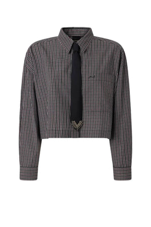 Pinko Camicia Donna cropped a quadretti con cravatta