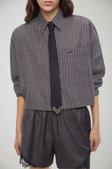Pinko Camicia Donna cropped a quadretti con cravatta