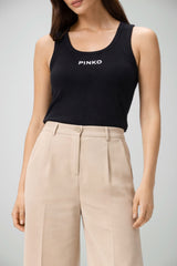 Canotta da donna Pinko a costine con logo centrale