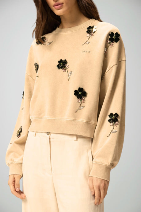 Felpa da donna Pinko cropped con fiori applicati 