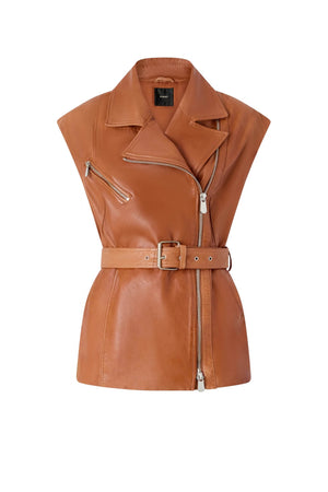 Gilet in pelle Pinko con cintura e collo rever