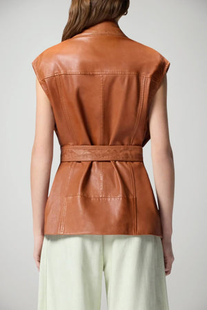 Gilet in pelle Pinko con cintura e collo rever