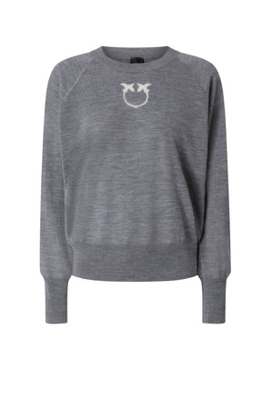 Maglia da donna Pinko a girocollo con logo in trasparenza Love Birds fronte colore grigio