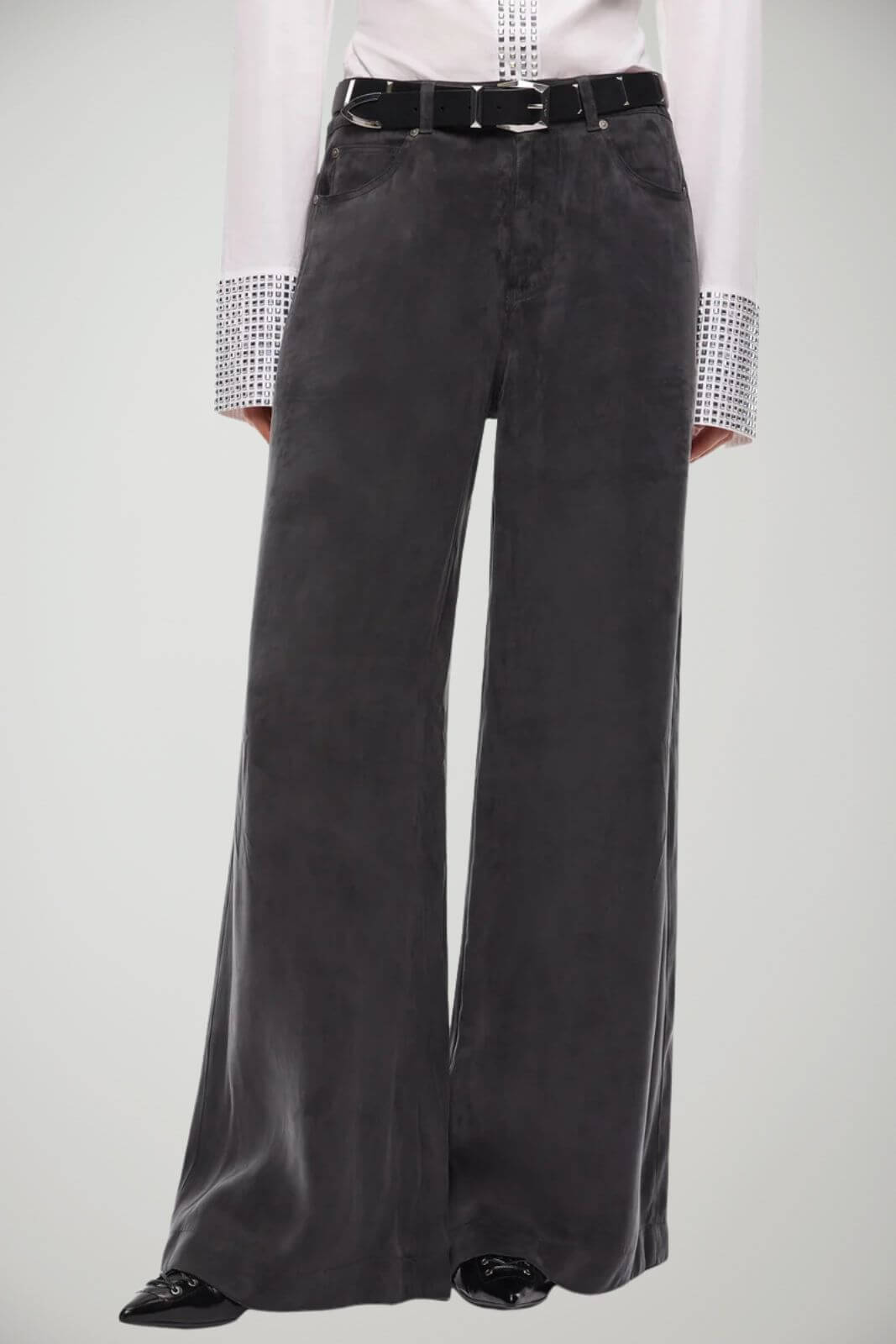 Pinko Pantaloni Donna a palazzo in twill di cupro
