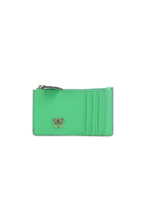Porta carte in pelle da donna con logo Pinko fronte verde