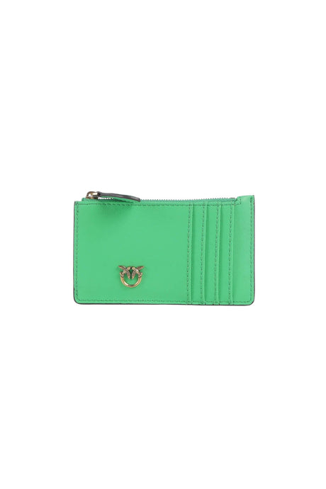 Porta carte in pelle da donna con logo Pinko fronte verde