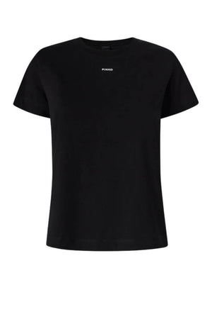 T-shirt da donna in cotone maniche corte Pinko basico fronte nero