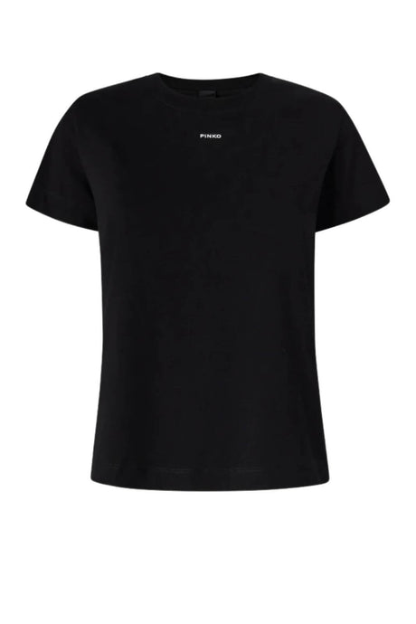 T-shirt da donna in cotone maniche corte Pinko basico fronte nero