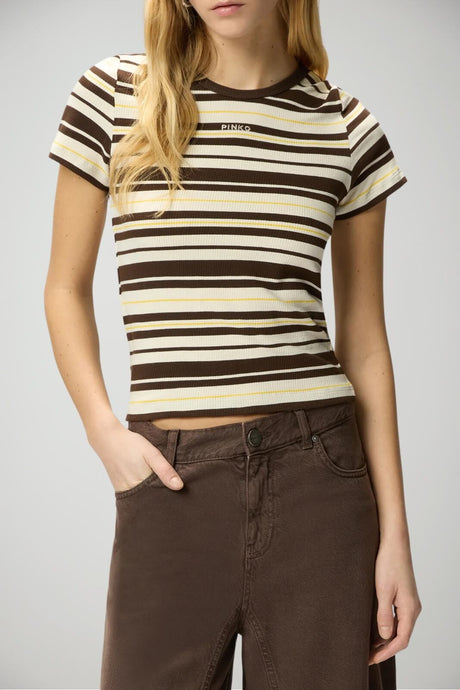 T-shirt da donna Pinko a costine multicolore