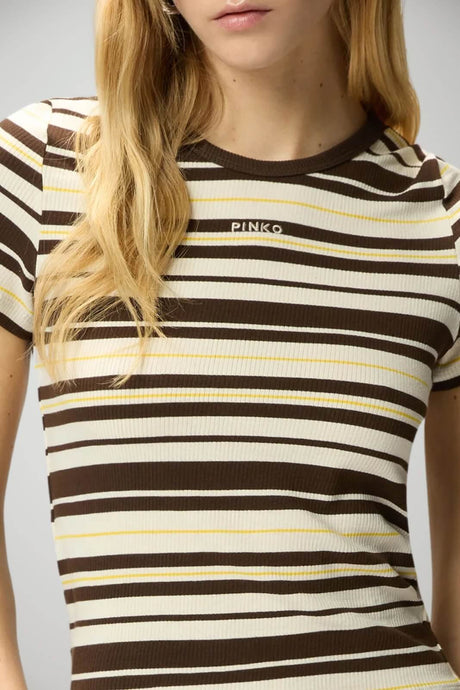 T-shirt da donna Pinko a costine multicolore