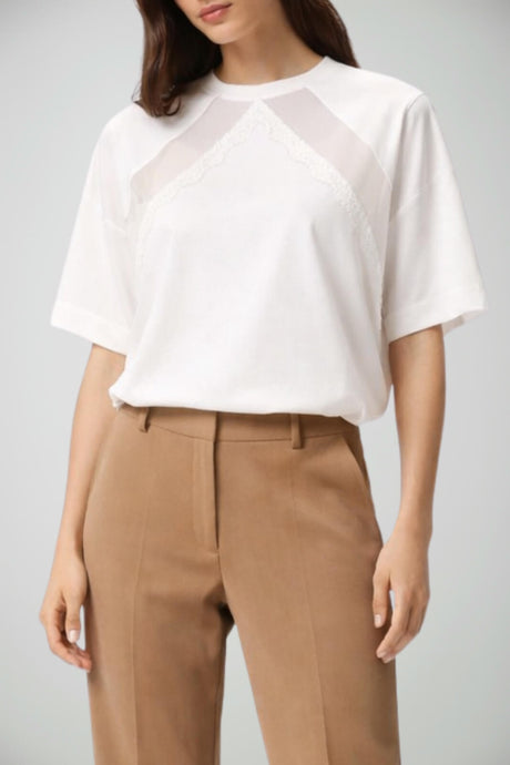 T-shirt da donna Pinko in jersey con pizzo trasparente