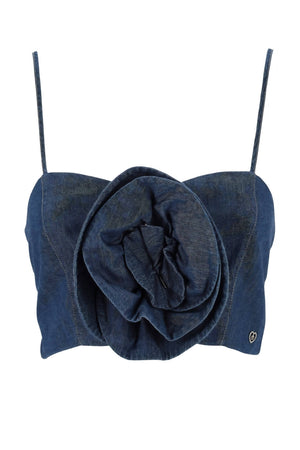 Please Top Donna in Denim con Rouches Centrale
