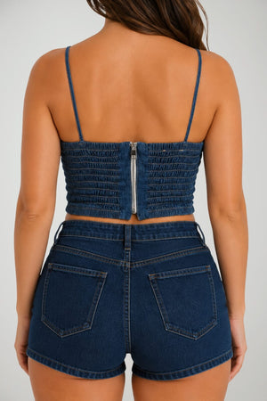Please Top Donna in Denim con Rouches Centrale