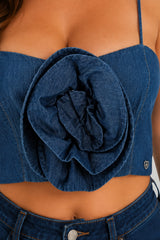 Please Top Donna in Denim con Rouches Centrale