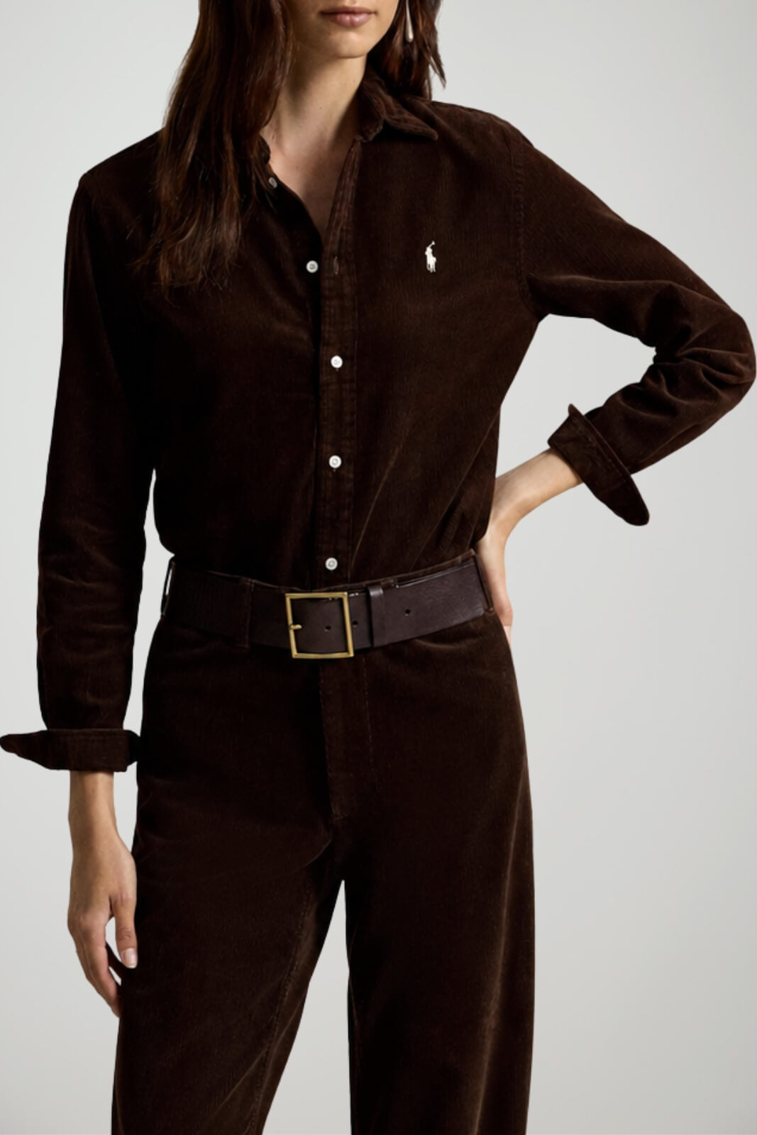 Polo Ralph Lauren Camicia Donna in velluto Classic Fit / Marrone