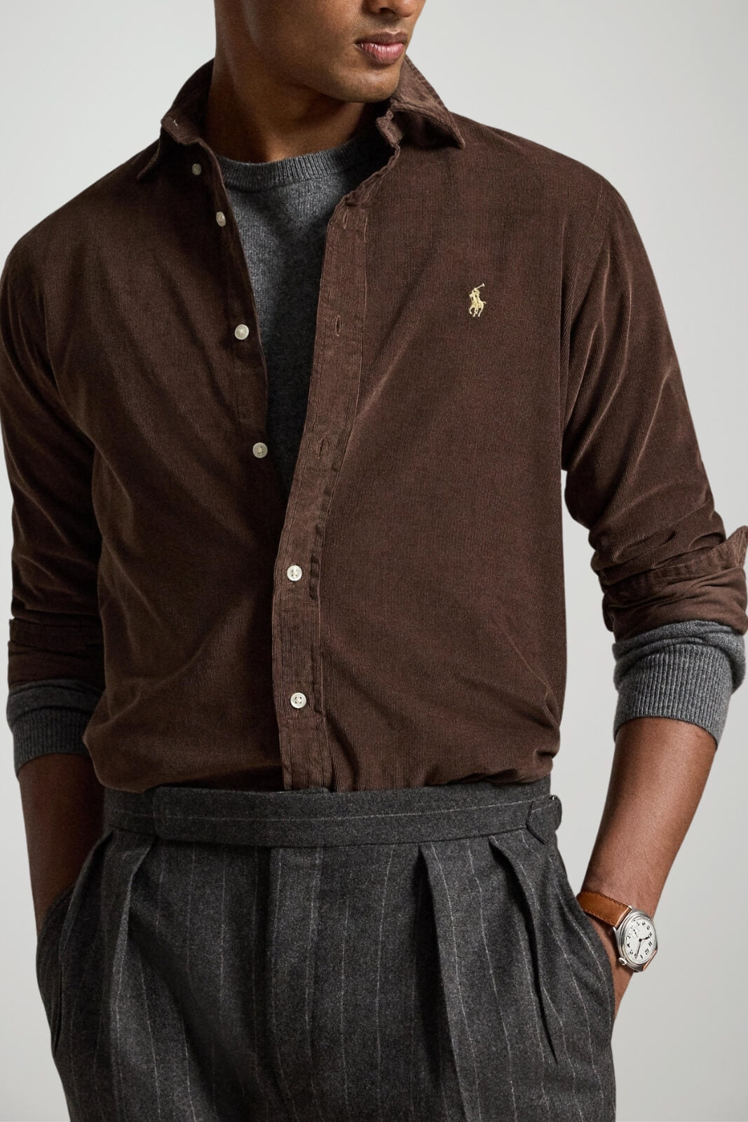 Polo Ralph Lauren Camicia Uomo in velluto Custom Fit / Marrone