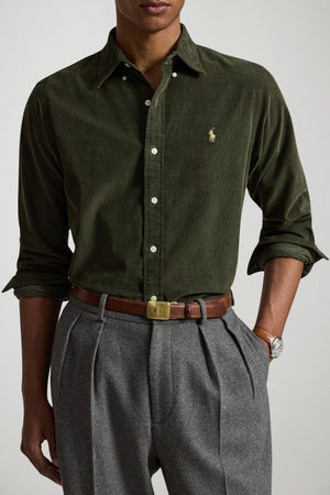 Polo Ralph Lauren Camicia Uomo in velluto Custom Fit / Oliva