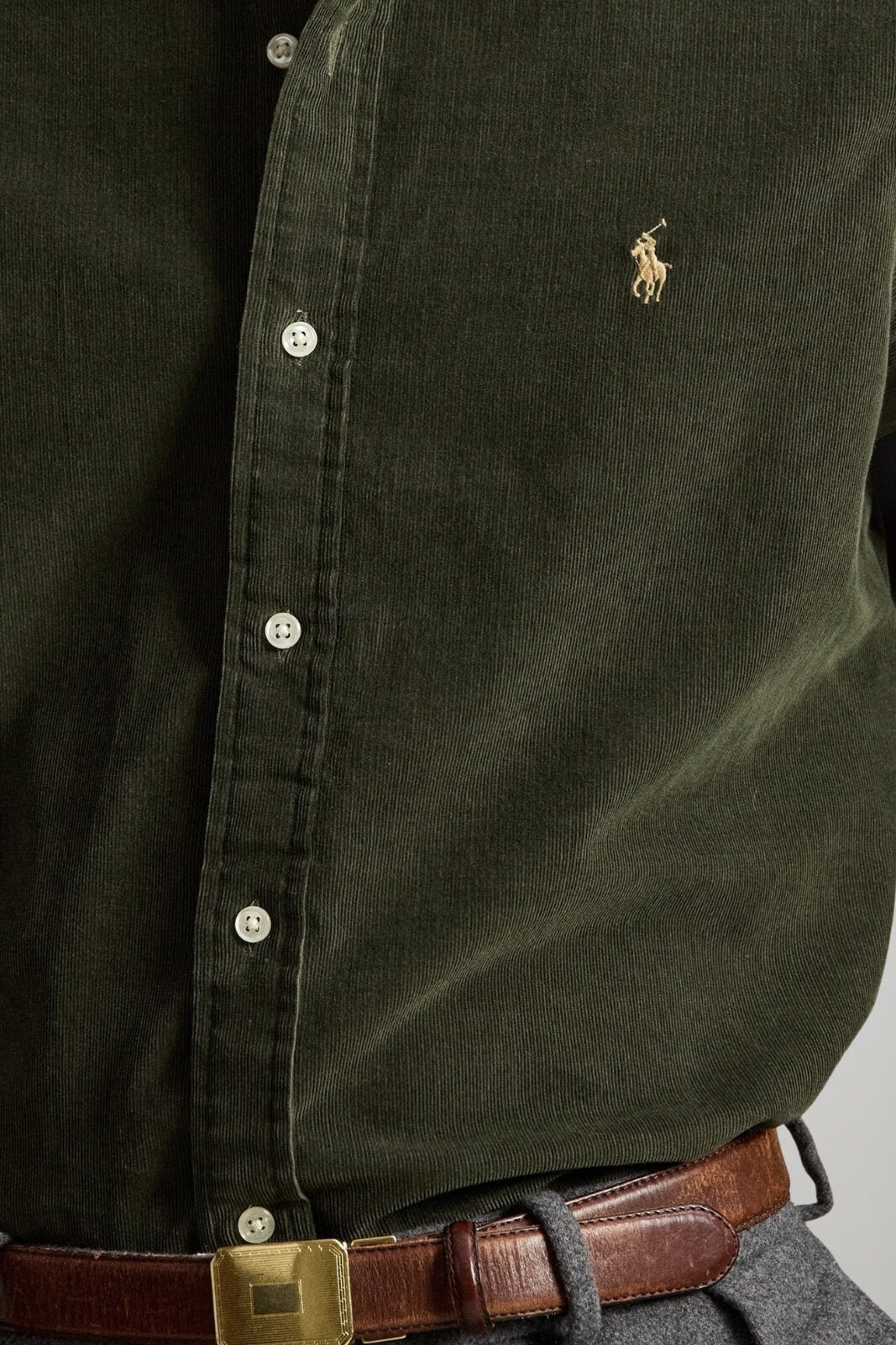 Polo Ralph Lauren Camicia Uomo in velluto Custom Fit / Oliva