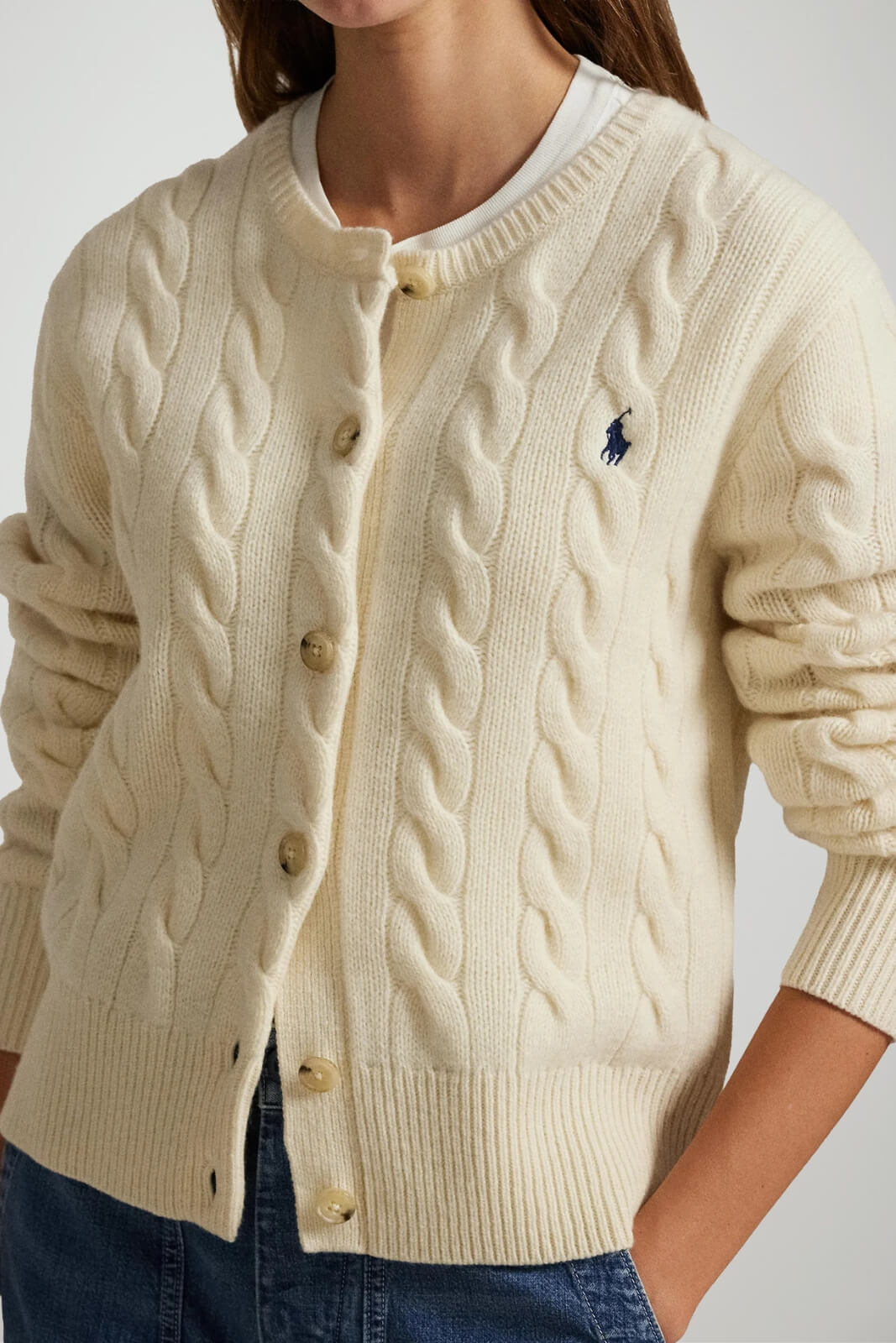Polo Ralph Lauren Cardigan Donna a trecce / Panna